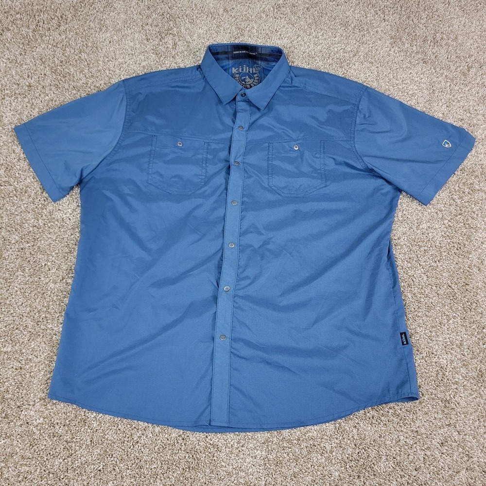 Kuhl Mountain Grown Mens XL Blue Snap Button Short Sleeve Workshirt - Picture 2 of 6